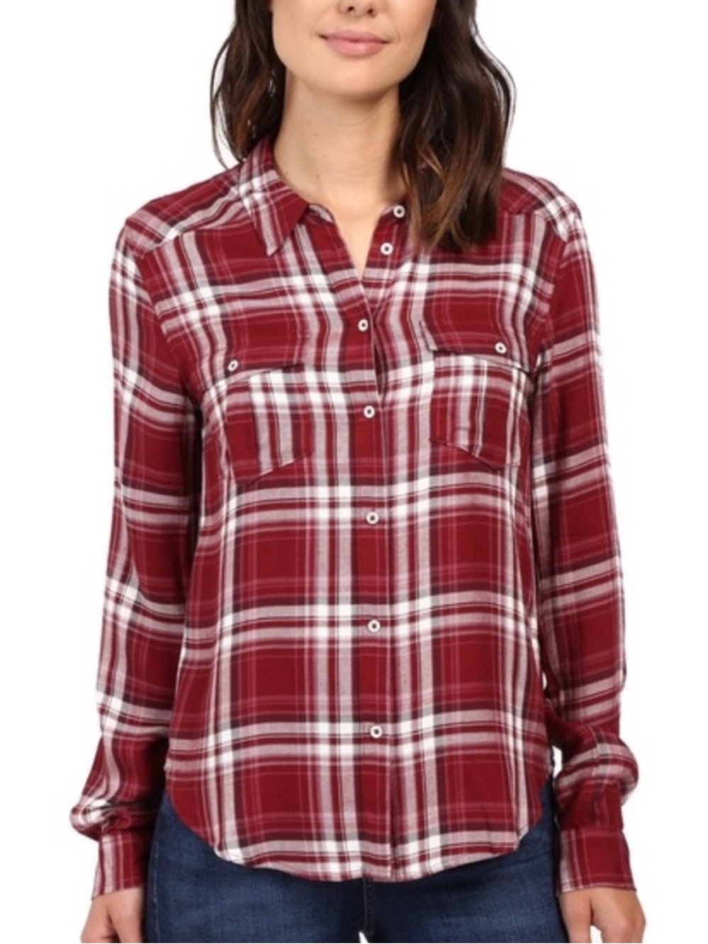 PAIGE Red and White Plaid Button-Down Shirt